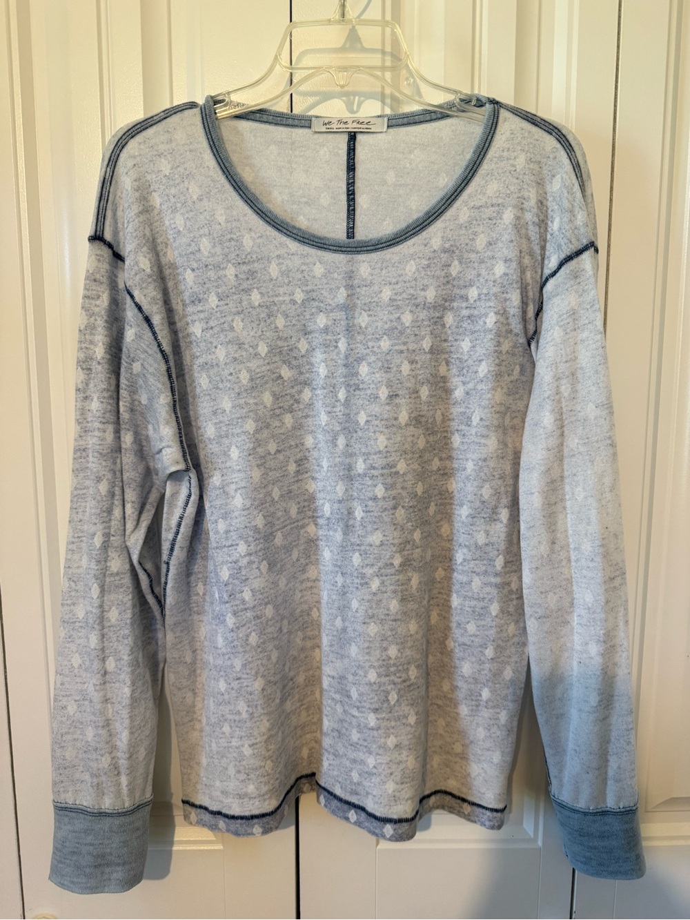 We The Free Pale Blue Heart-Textured Long Sleeve Pullover